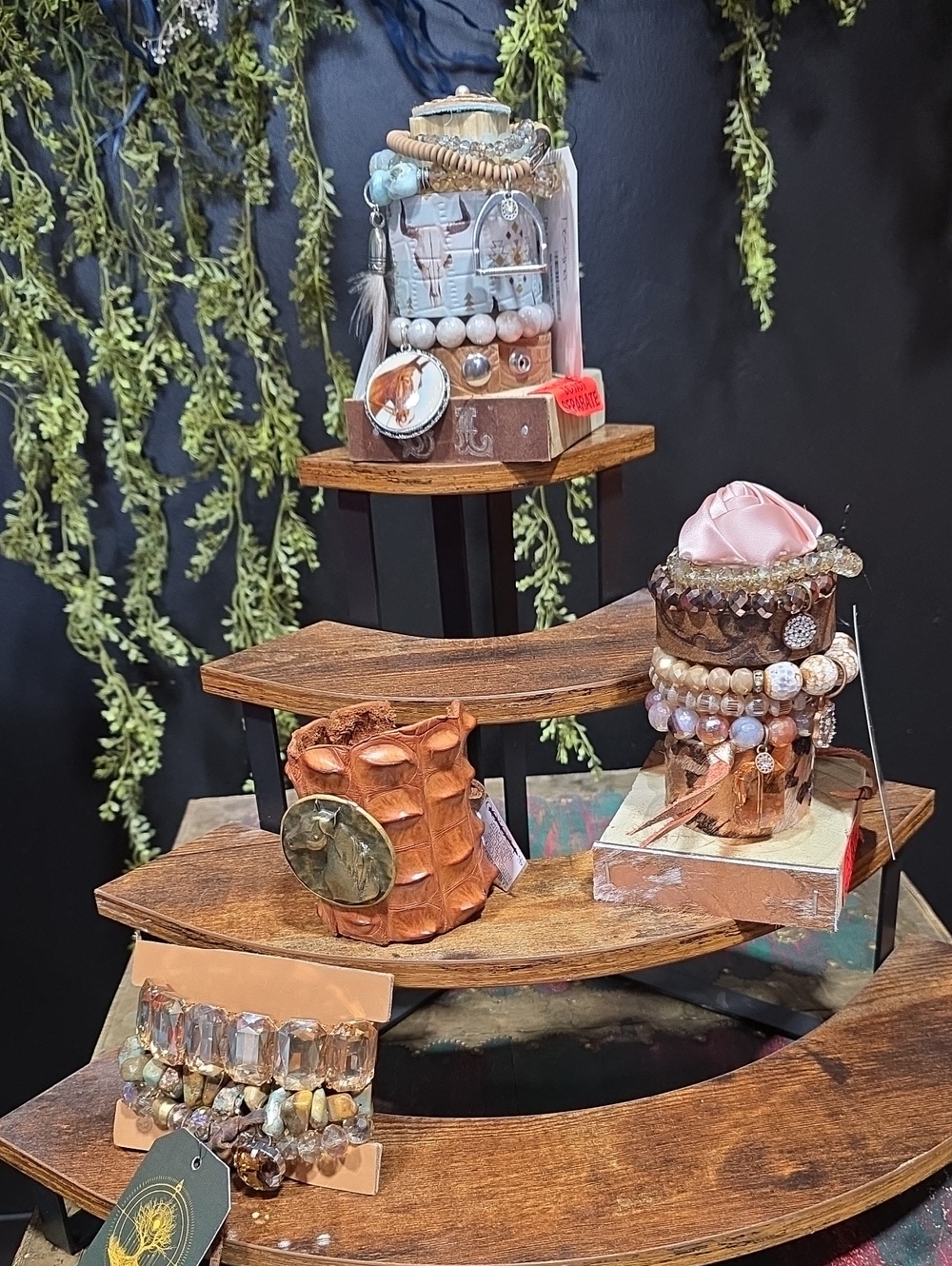 Sandra Ling Crystal,Stone & Leather Stack
